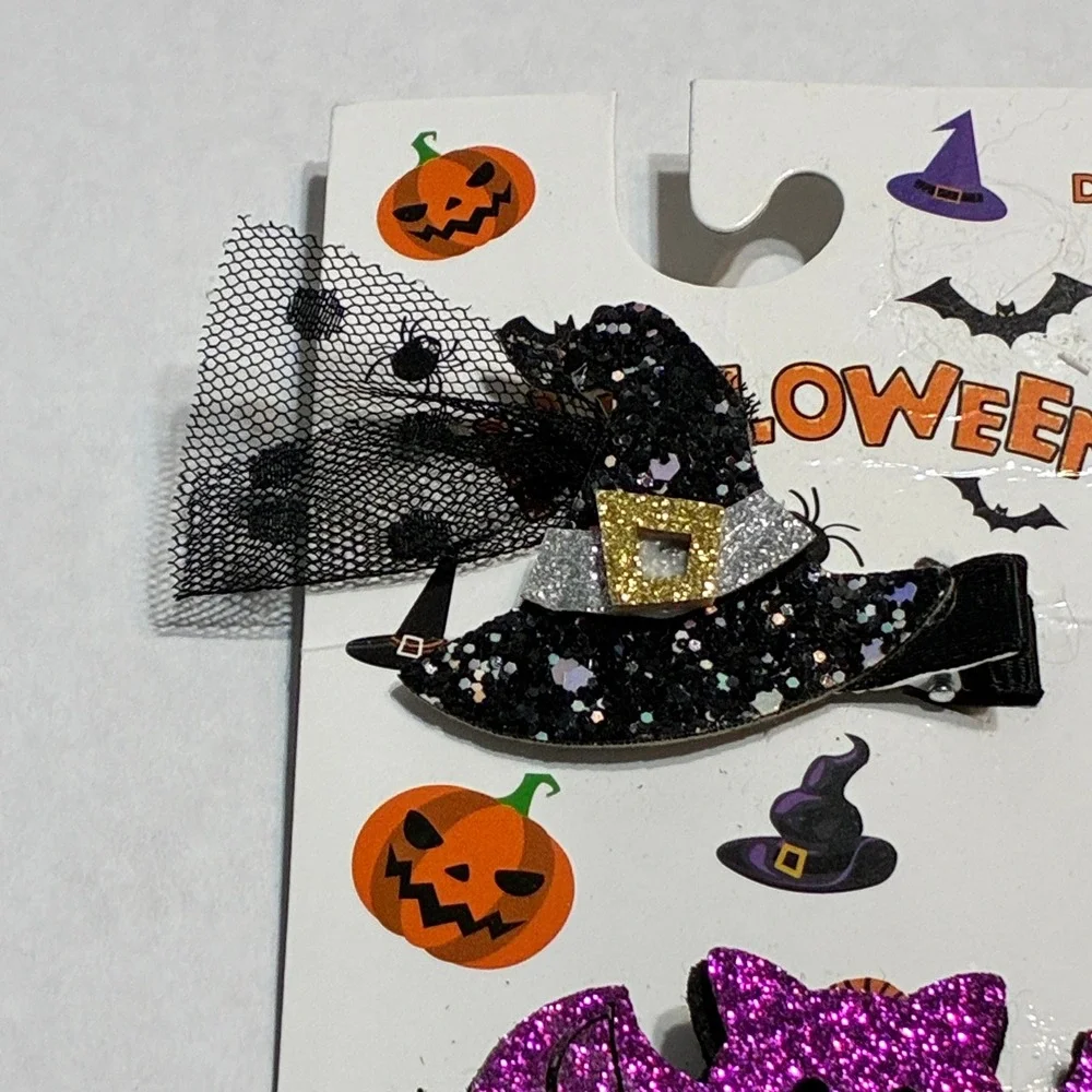 Danbar Global Halloween Glitter Hair Clips Set Witch Bat Pumpkin Ghost Moon Kids